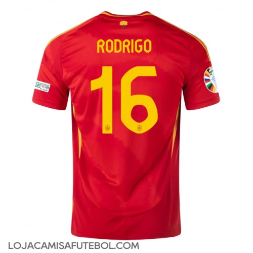 Camisa de Futebol Espanha Rodri Hernandez #16 Equipamento Principal Europeu 2024 Manga Curta